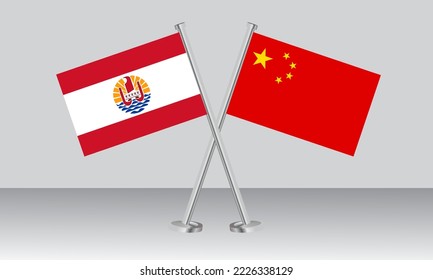 Crossed flags of French Polynesia and China. Official colors. Correct proportion. Banner design
