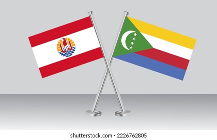 Crossed flags of French Polynesia and Comoros. Official colors. Correct proportion. Banner design
