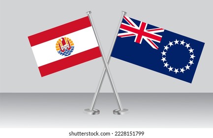 Crossed flags of French Polynesia and Cook Islands. Official colors. Correct proportion. Banner design