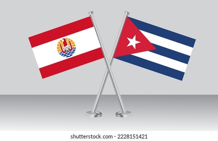 Banderas cruzadas de la Polinesia Francesa y Cuba. Colores oficiales. Proporción correcta. Diseño de pancartas