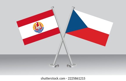 Banderas cruzadas de la Polinesia Francesa y la República Checa (Checia). Colores oficiales. Proporción correcta. Diseño de pancartas