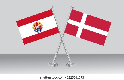 Crossed flags of French Polynesia and Denmark. Official colors. Correct proportion. Banner design