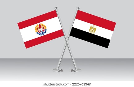 Crossed flags of French Polynesia and Egypt. Official colors. Correct proportion. Banner design