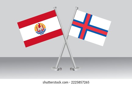 Crossed flags of French Polynesia and Faroe Islands. Official colors. Correct proportion. Banner design