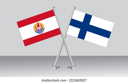 Crossed flags of French Polynesia and Finland. Official colors. Correct proportion. Banner design
