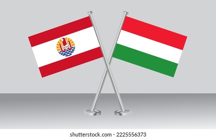 Crossed flags of French Polynesia and Hungary. Official colors. Correct proportion. Banner design
