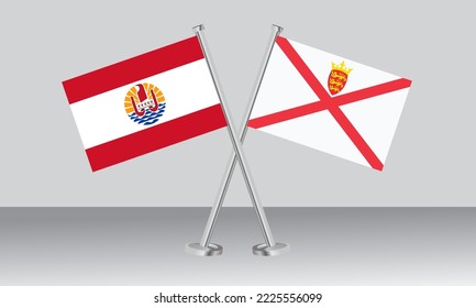 Banderas cruzadas de la Polinesia Francesa y Jersey. Colores oficiales. Proporción correcta. Diseño de pancartas