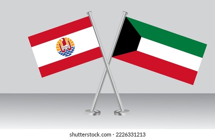 Crossed flags of French Polynesia and Kuwait. Official colors. Correct proportion. Banner design