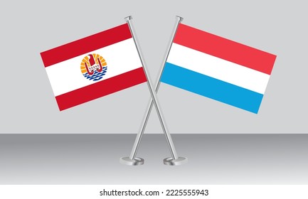 Crossed flags of French Polynesia and Luxembourg. Official colors. Correct proportion. Banner design