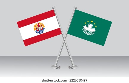 Crossed flags of French Polynesia and Macau. Official colors. Correct proportion. Banner design