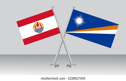 Crossed flags of French Polynesia and Marshall Islands. Official colors. Correct proportion. Banner design