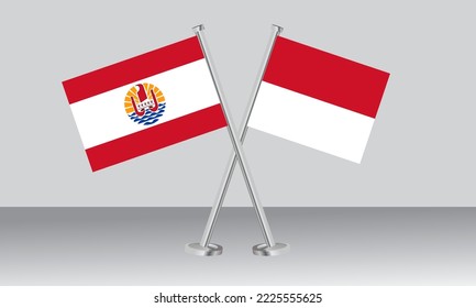 Crossed flags of French Polynesia and Monaco. Official colors. Correct proportion. Banner design
