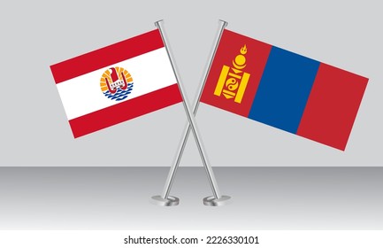 Banderas cruzadas de la Polinesia Francesa y Mongolia. Colores oficiales. Proporción correcta. Diseño de pancartas