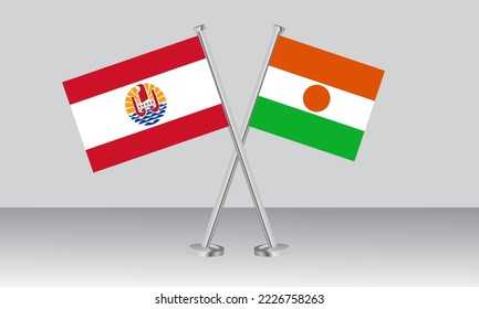 Banderas cruzadas de la Polinesia Francesa y Níger. Colores oficiales. Proporción correcta. Diseño de pancartas