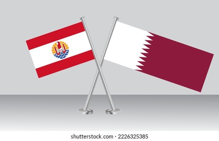 Crossed flags of French Polynesia and Qatar. Official colors. Correct proportion. Banner design