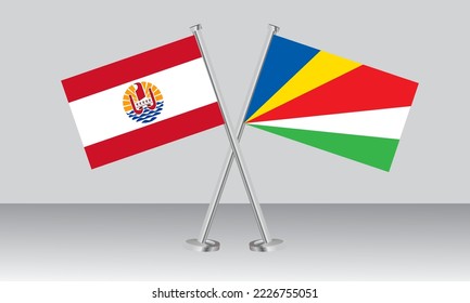 Crossed flags of French Polynesia and Seychelles. Official colors. Correct proportion. Banner design