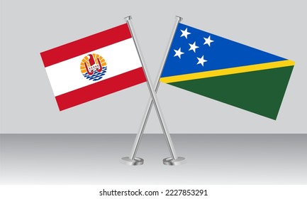 Crossed flags of French Polynesia and Solomon. Official colors. Correct proportion. Banner design