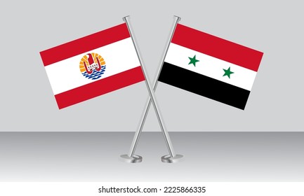 Crossed flags of French Polynesia and Syria. Official colors. Correct proportion. Banner design