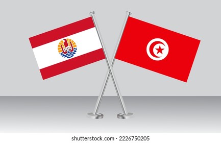 Crossed flags of French Polynesia and Tunisia. Official colors. Correct proportion. Banner design