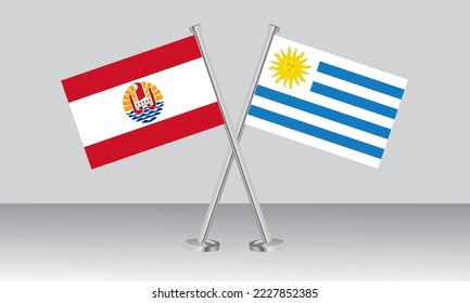 Crossed flags of French Polynesia and Uruguay. Official colors. Correct proportion. Banner design