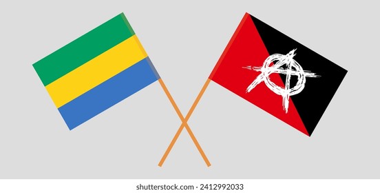 Crossed flags of Gabon and anarchy. Official colors. Correct proportion. Vector illustration
