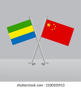 Crossed flags of Gabon and China. Official colors. Correct proportion. Banner design