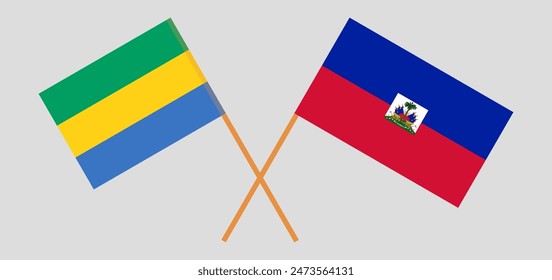 Crossed flags of Gabon and Haiti. Official colors. Correct proportion. Vector illustration
