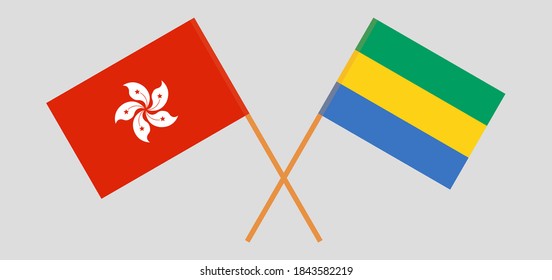Crossed flags of Gabon and Hong Kong
