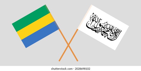 Crossed flags of Gabon and Islamic Emirate of Afghanistan. Official colors. Correct proportion