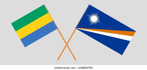 Crossed flags of Gabon and Marshall Islands. Official colors. Correct proportion. Vector illustration
