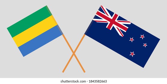 Crossed flags of Gabon and New Zealand