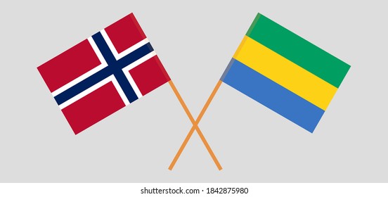 Banderas cruzadas de Gabón y Noruega
