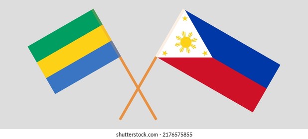 Crossed flags of Gabon and the Philippines. Official colors. Correct proportion. Vector illustration
