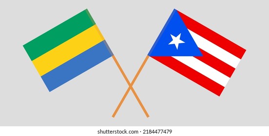Crossed flags of Gabon and Puerto Rico. Official colors. Correct proportion. Vector illustration
