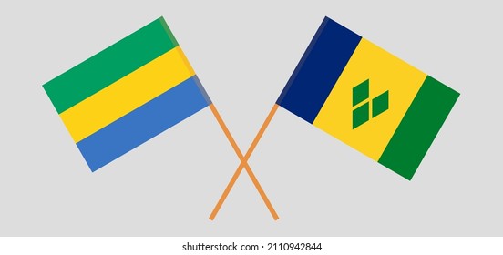 Crossed flags of Gabon and Saint Vincent and the Grenadines. Official colors. Correct proportion. Vector illustration