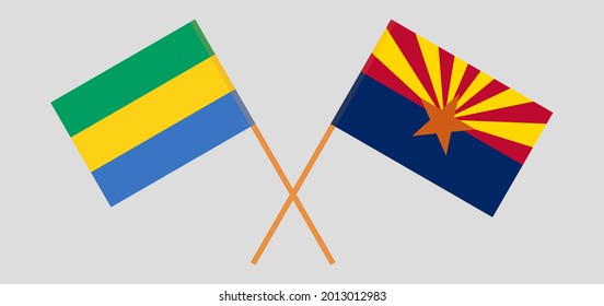 Crossed flags of Gabon and the State of Arizona. Official colors. Correct proportion