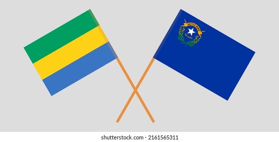 Crossed flags of Gabon and The State of Nevada. Official colors. Correct proportion