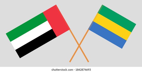 Crossed flags of Gabon and the United Arab Emirates
