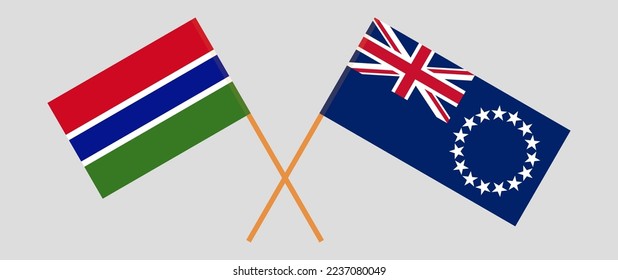 Crossed flags of the Gambia and Cook Islands. Official colors. Correct proportion. Vector illustration
