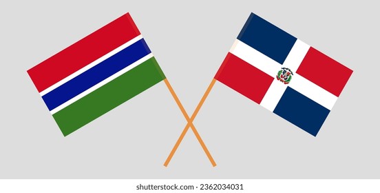 Crossed flags of the Gambia and Dominican Republic. Official colors. Correct proportion. Vector illustration
