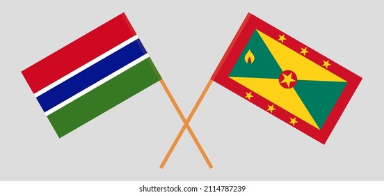 Crossed flags of the Gambia and Grenada. Official colors. Correct proportion. Vector illustration
