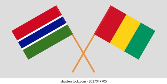 Crossed flags of the Gambia and Guinea. Official colors. Correct proportion