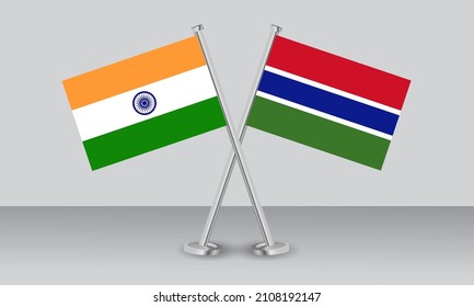 Crossed flags of Gambia and India. Official colors. Correct proportion. Banner design