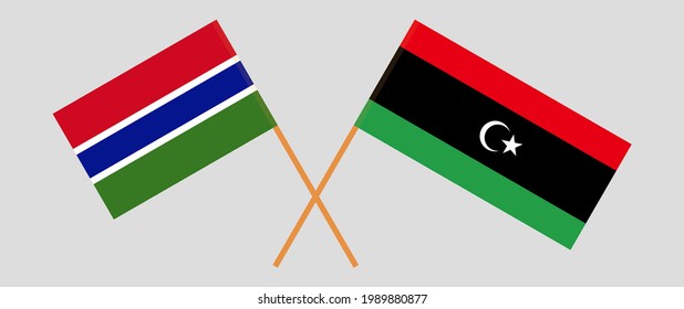 Crossed flags of the Gambia and Libya. Official colors. Correct proportion