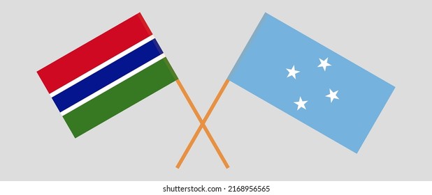 Banderas cruzadas de Gambia y Micronesia. Colores oficiales. Proporción correcta. Ilustración del vector
