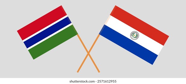 Crossed flags of the Gambia and Republic of Paraguay. Official colors. Correct proportion. Vector illustration.
