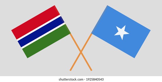 Crossed flags of the Gambia and Somalia. Official colors. Correct proportion