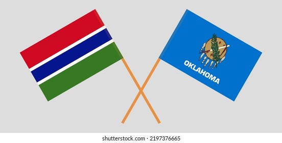 Crossed flags of the Gambia and The State of Oklahoma. Official colors. Correct proportion. Vector illustration

