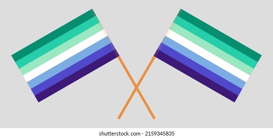 Crossed flags of gay men pride. Official colors. Correct proportion. Vector illustration
