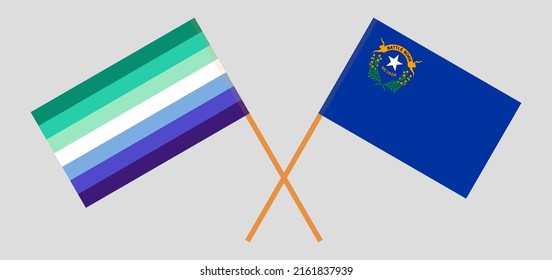 Crossed flags of gay men pride and The State of Nevada. Official colors. Correct proportion. Vector illustration
